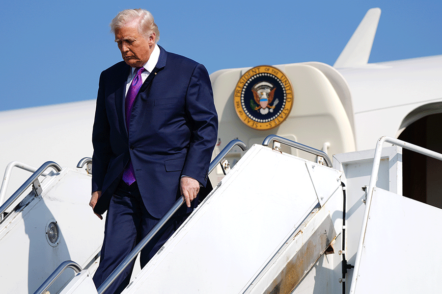 President Donald Trump disembarks Air Force One in Richard B. Russell Regional Airport in Rome, Ga., on Feb. 19, 2026.