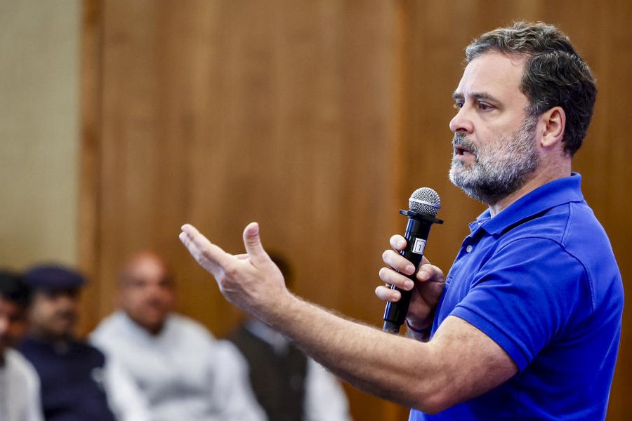 In this image received on Feb. 23, 2026, LoP in the Lok Sabha and Congress leader Rahul Gandhi interacts with Bahujan activists, at Indira Bhawan, New Delhi.