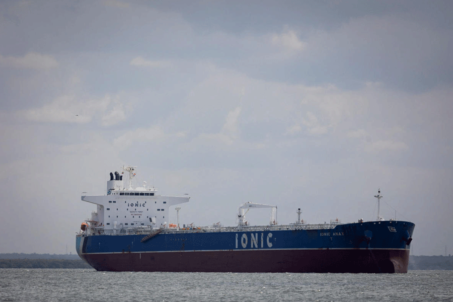 FILE PHOTO: Chevron-chartered Ionic Anax oil tanker sits anchored in Lake Maracaibo, near the Bajo Grande crude port operated by state oil company PDVSA, in Maracaibo, Venezuela, February 9, 2026.