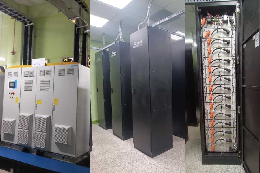 Power conversion system (PCS) units and (right) BESS racks at the sub-station near Central Metro station