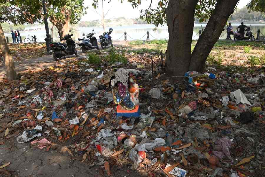 Heaps of garbage at Subhas Sarobar on Wednesday.
