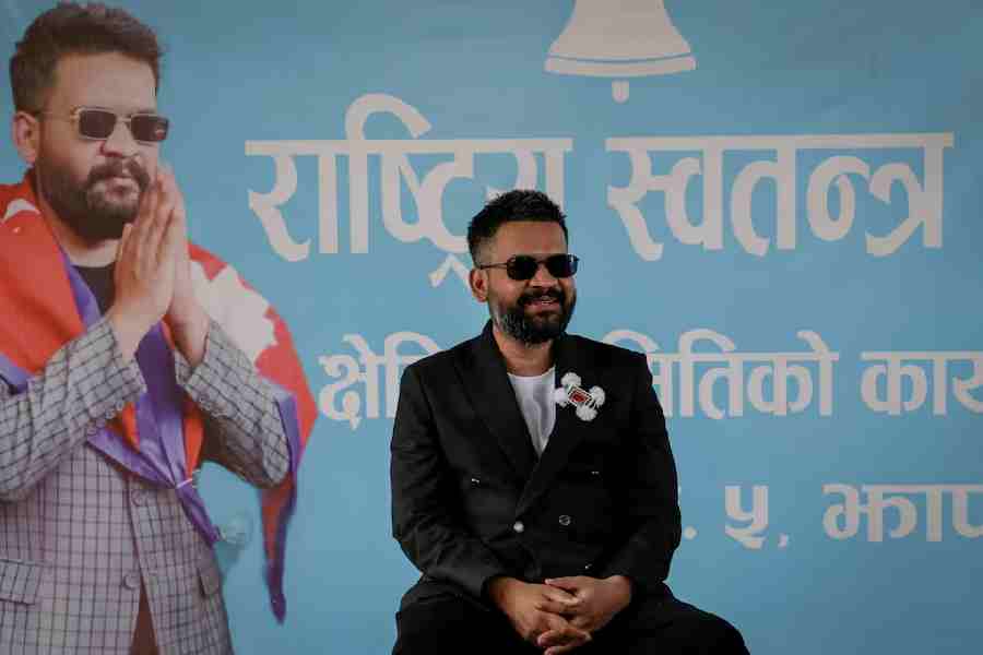 Balendra Shah, a rapper-turned-politician and the prime ministerial candidate for Rastriya Swatantra Party (RSP), interacts with locals ahead of Nepal's general election, at a RSP office in Damak in Jhapa district, in Nepal, February 25, 2026.