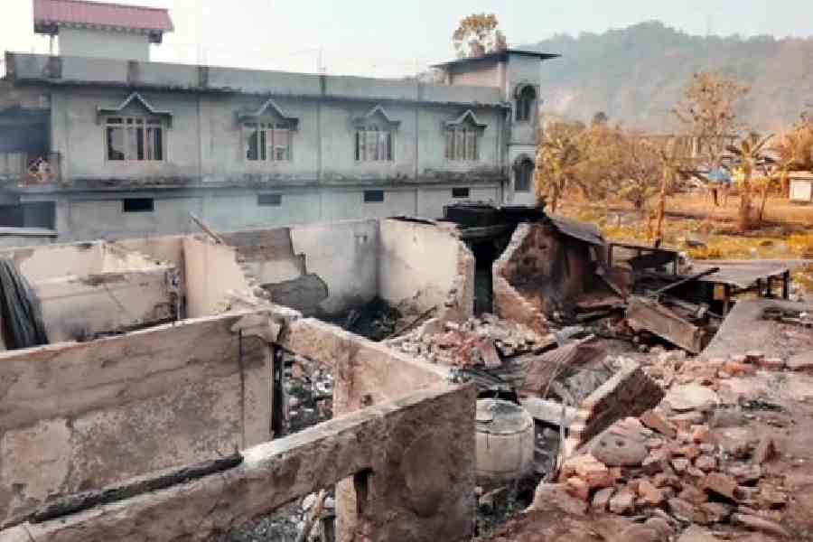 The shops gutted in the fire at Dudhia, Kurseong subdivision, on Thursday