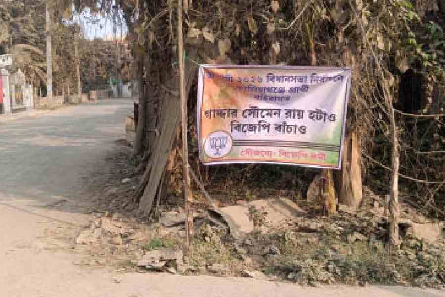 A poster demanding the removal of BJP MLA Soumen Roy in Kaliaganj on Thursday. Picture by Kousik Sen