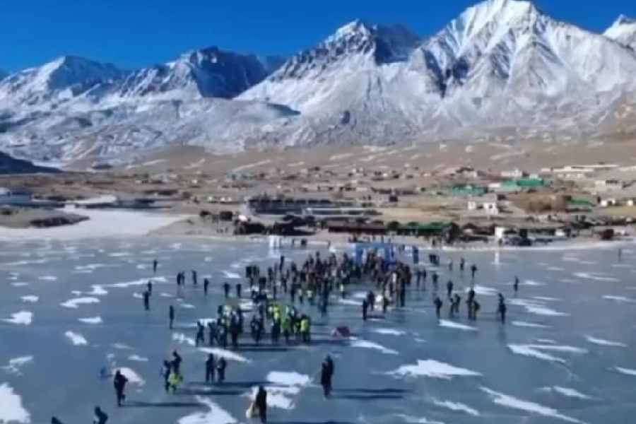 The annual marathon on the frozen Pangong Tso along the China border