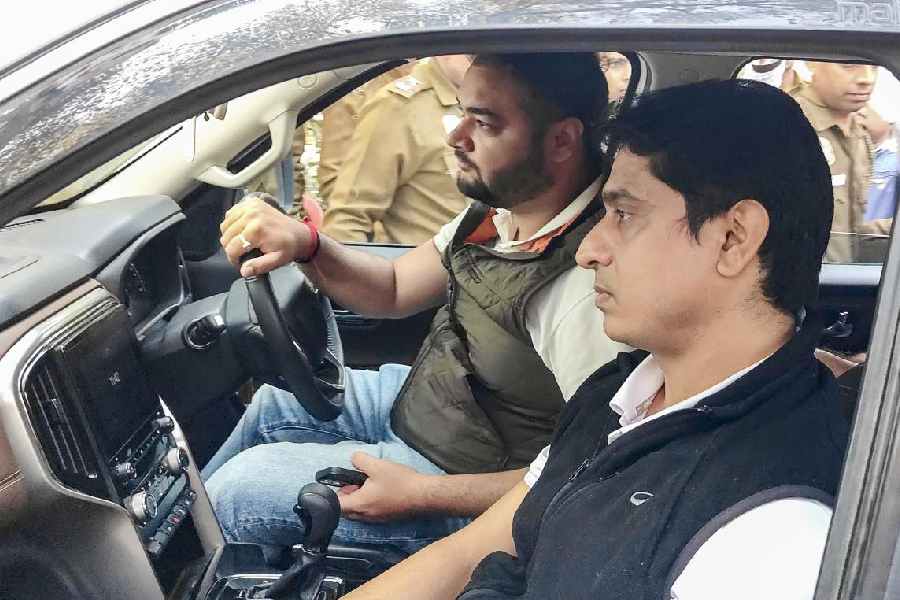 ndian Youth Congress (IYC) National President Uday Bhanu Chib arrives at Tilak Marg Police Station for questioning by Delhi Police in connection with protests at the India AI Impact Summit, in New Delhi