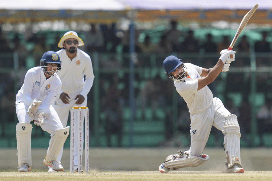 Jammu and Kashmir's Sahil Lotra plays a shot on day five of the Ranji Trophy 2025-26 final cricket match between Karnataka and Jammu and Kashmir, at KSCA Cricket Stadium, in Hubballi, Dharwad district, Saturday, Feb. 28, 2026.