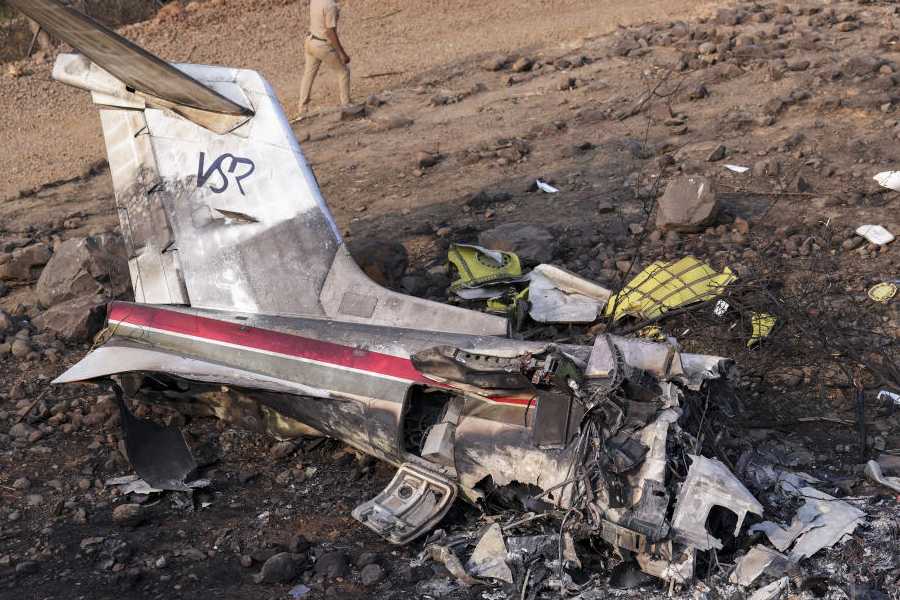 Wreckage of the chartered plane carrying Maharashtra Deputy Chief Minister Ajit Pawar lie mangled and burnt after the aircraft crashed during landing near Baramati airport, in Pune district, Maharashtra, Wednesday, Jan. 28, 2026.