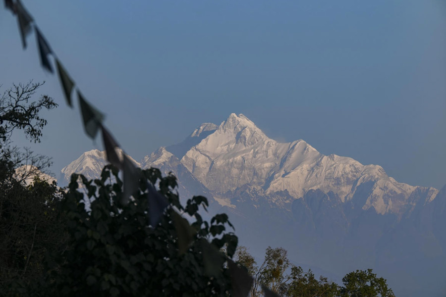 A view of the snow-covered Kangchenjunga, third-highest mountain in the world, in Sillery Gaon, Kalimpong district, West Bengal, Thursday, Jan. 1, 2026.