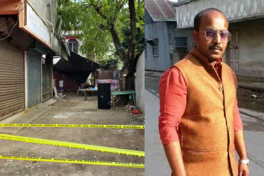 The cordoned-off area on Thursday morning in Ramendrapally of Raiganj, where the firing took place right after New Year midnight, Nabendu Ghosh