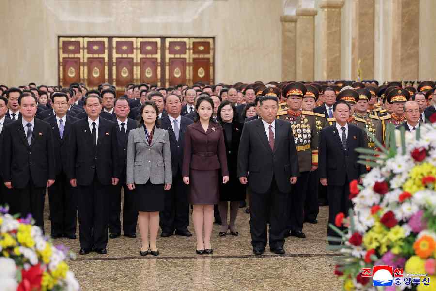 North Korean leader Kim Jong Un, his wife Ri Sol Ju and their daughter Kim Ju Ae visit the Kumsusan Palace of the Sun to mark the New Year, in Pyongyang, North Korea, in this picture released by North Korea's official Korean Central News Agency on January 1, 2026.