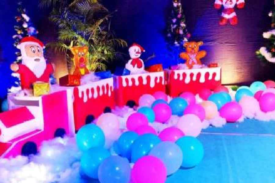 Santa and friends on a train, at the Christmas party at Rail Vihar