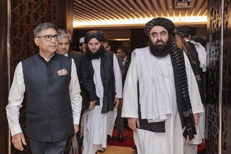 India's Foreign Secretary Vikram Misri during a meeting with Acting Foreign Minister of Afghanistan Mawlawi Amir Khan Muttaqi.