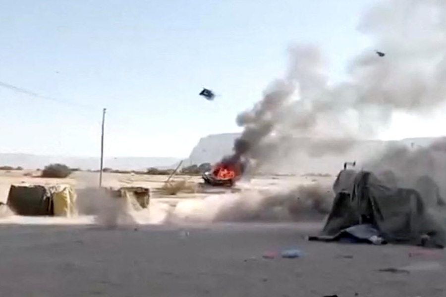 Still image from a social media video claiming to show Saudi airstrikes targeting Southern Transitional Council (STC) positions in Sayoun, Yemen, released on January 2, 2026.