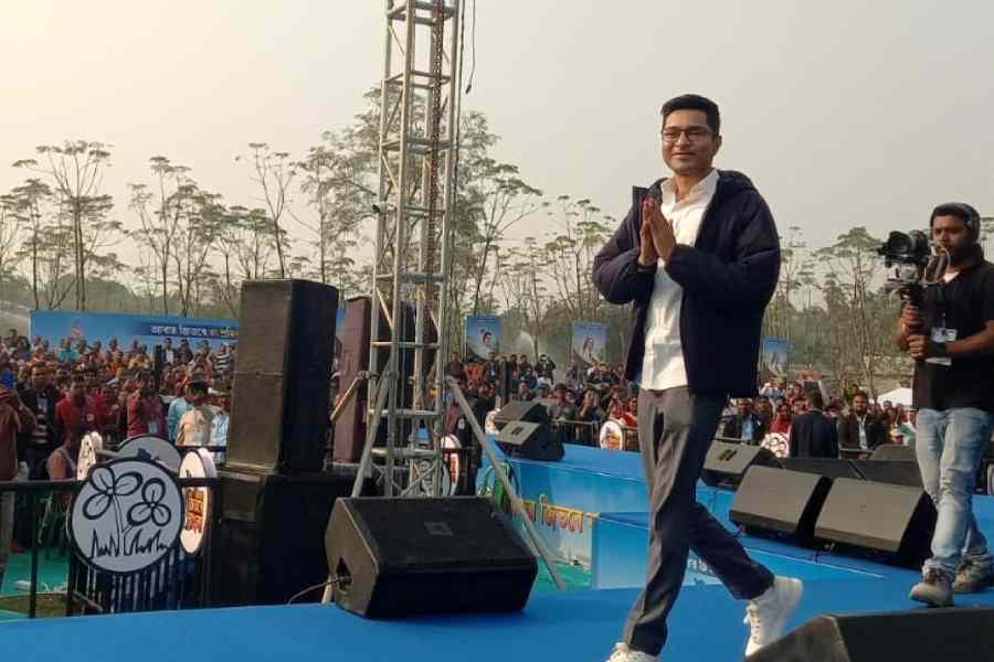 Abhishek Banerjee at the public meeting near Alipurduar on Saturday.