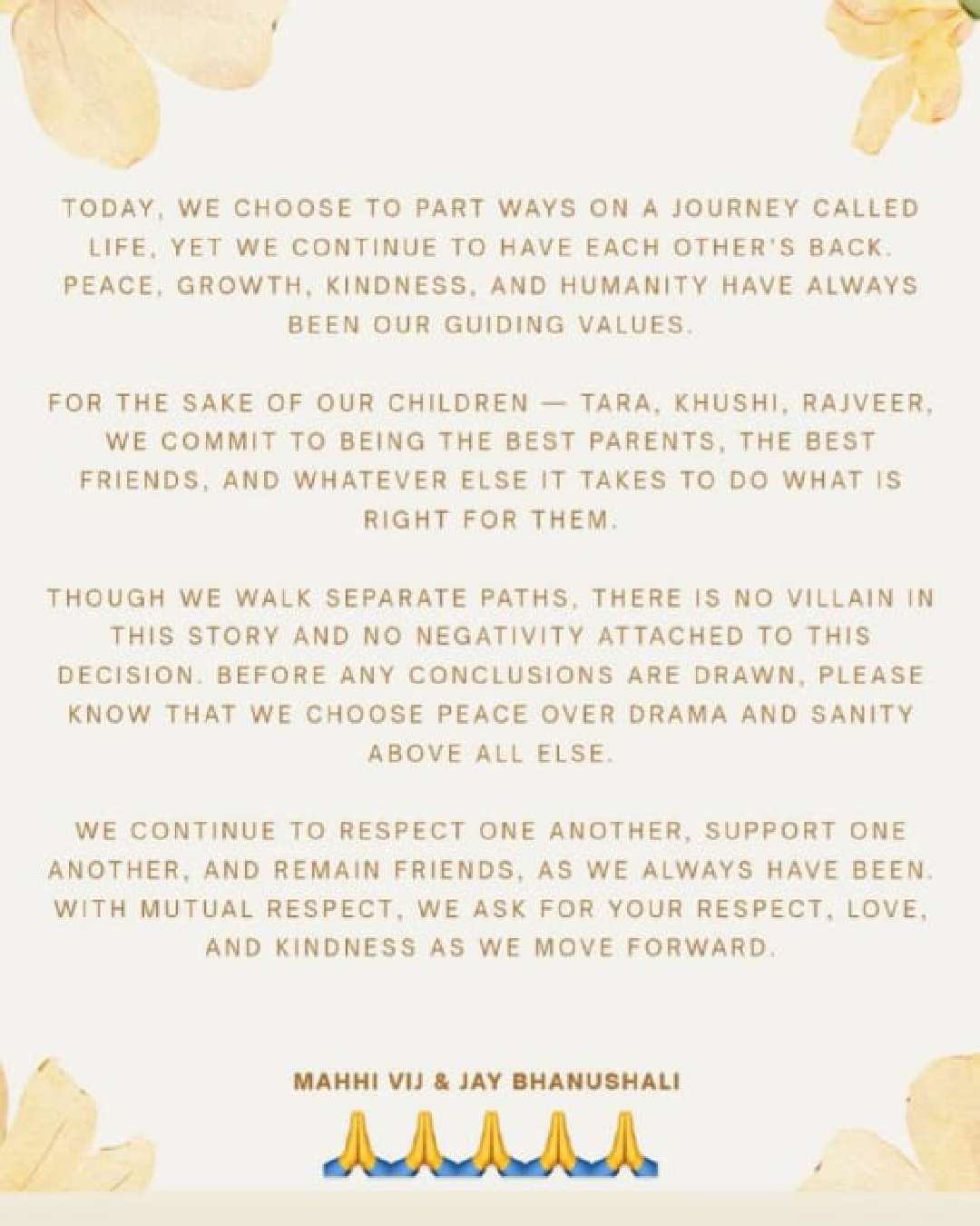 Statement posted by the couple of social media