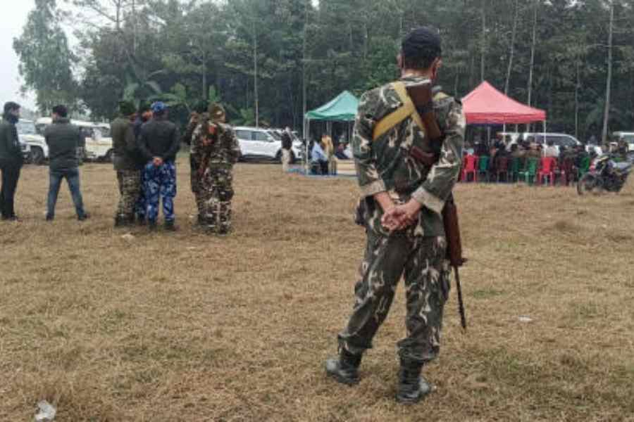 Cooch Behar police and administration inspect the security arrangements at Kadamtala in Ghughumari on Sunday, where Abhishek Banerjee is scheduled to address a public meeting on January 13.  Picture by Main Uddin Chisti