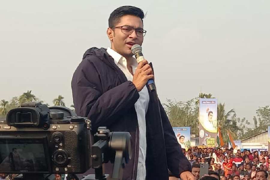 Abhishek Banerjee at a public meeting on the Majherdabri tea estate near Alipurduar on Saturday.