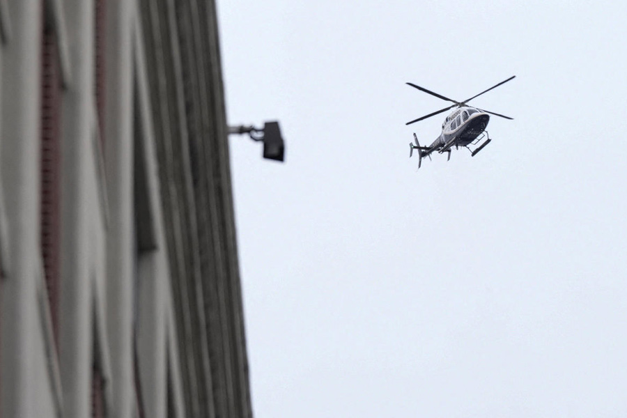 A helicopter flies over the Metropolitan Detention Center in Brooklyn (MDC Brooklyn), where Captured Venezuelan President Nicolas Maduro is held after an initial court appearance to face U.S. federal charges including narco-terrorism, conspiracy, drug trafficking, money laundering and others in New York City, U.S., January 5, 2026.