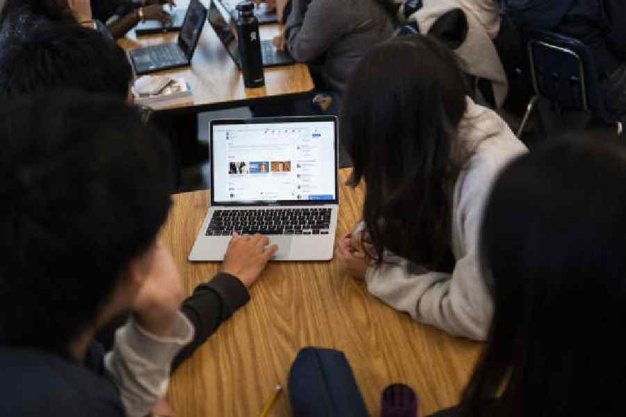 TRUTHSEEKERS: Students during a lesson on digital literacy at Abraham Lincoln High School in San Francisco, US