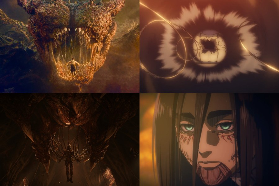 Stills from the final seasons of 'Stranger Things' and 'Attack on Titan'