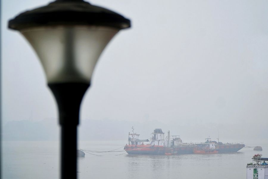 A combination of fog and smog meant that visibility, too, was at a low with the other bank of the Hooghly almost invisible from the Kolkata bank