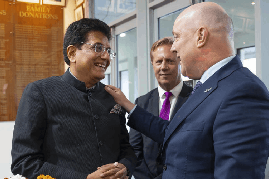 n this image posted on Nov. 5, 2025, Union Minister of Commerce and Industry Piyush Goyal with New Zealand Prime Minister Christopher Luxon during a meeting, in Auckland, New Zealand.