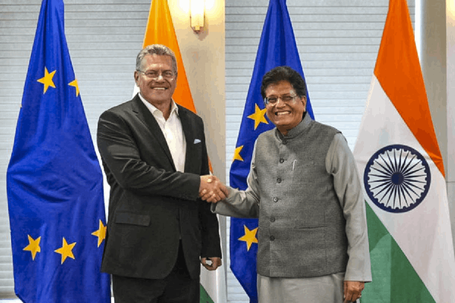 In this image posted on Dec. 8, 2025, Minister of Commerce and Industry Piyush Goyal meets EU Trade and Economic Security Commissioner Maros Sefcovic, in New Delhi.