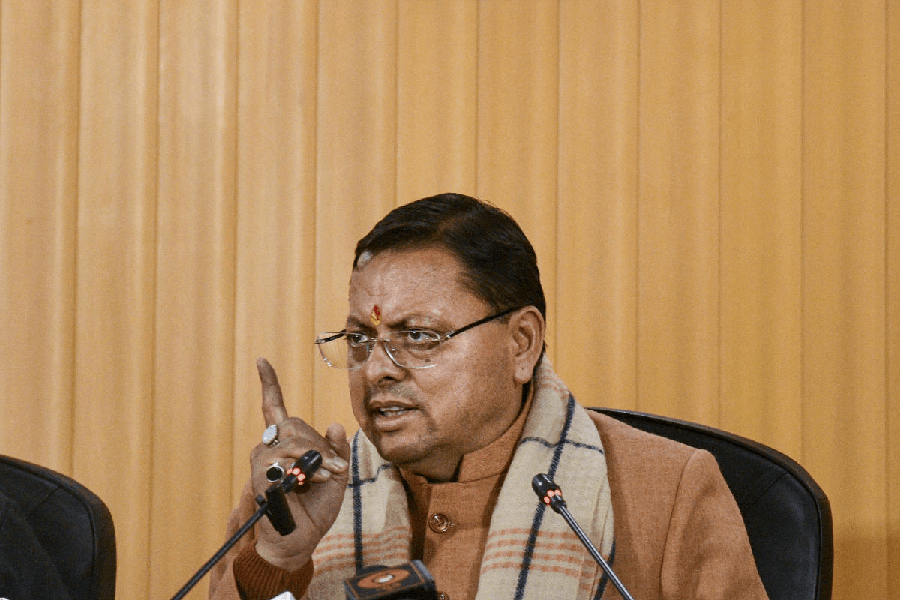 Uttarakhand Chief Minister Pushkar Singh Dhami addresses a press conference on the Ankita Bhandari murder case, in Dehradun, Tuesday, Jan. 6, 2026.