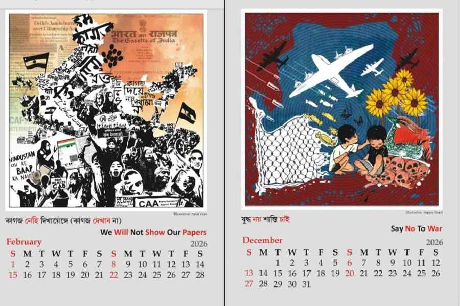 Two of the pages from the calendar, featuring slogans that have become            universal symbols of resistance