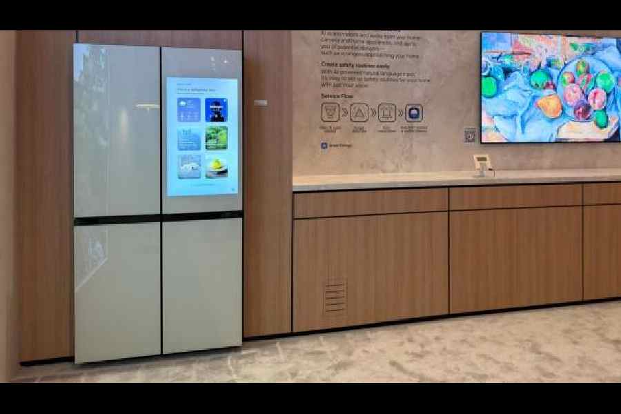 A Samsung refrigerator on display at the company’s First Look event in Las Vegas.  Pictures: Mathures Paul