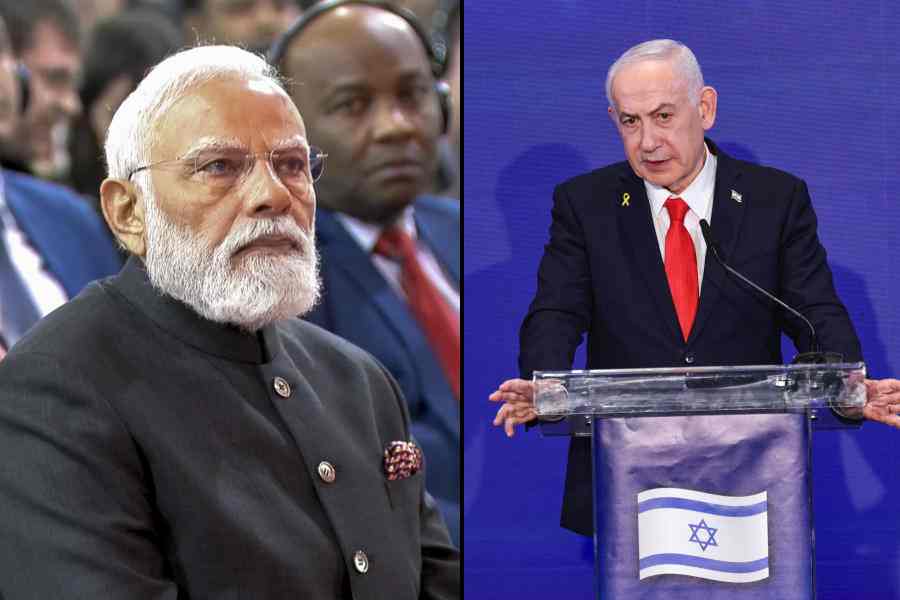 Narendra Modi and (right) Benjamin Netanyahu