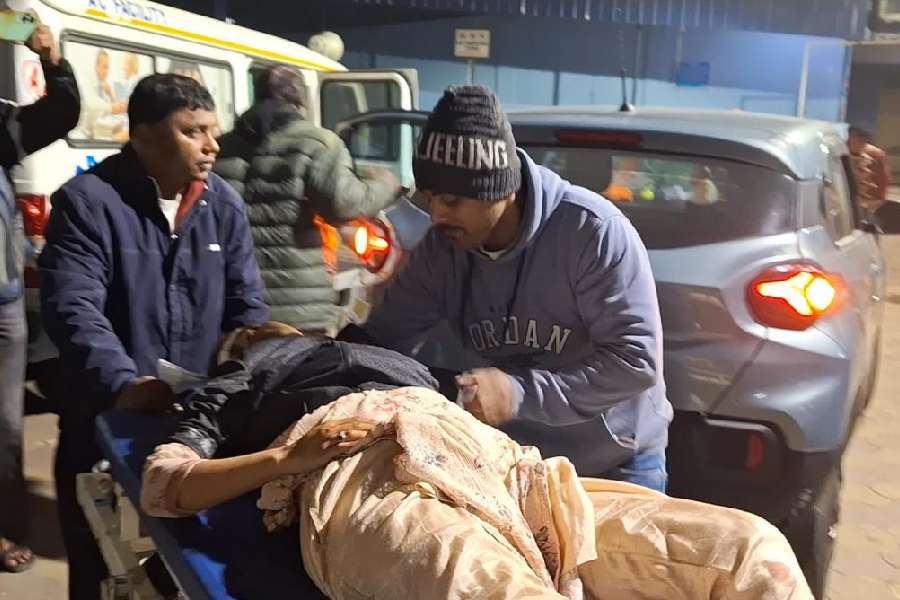 An accident victim being taken to the hospital in Krishnanagar on Wednesday.