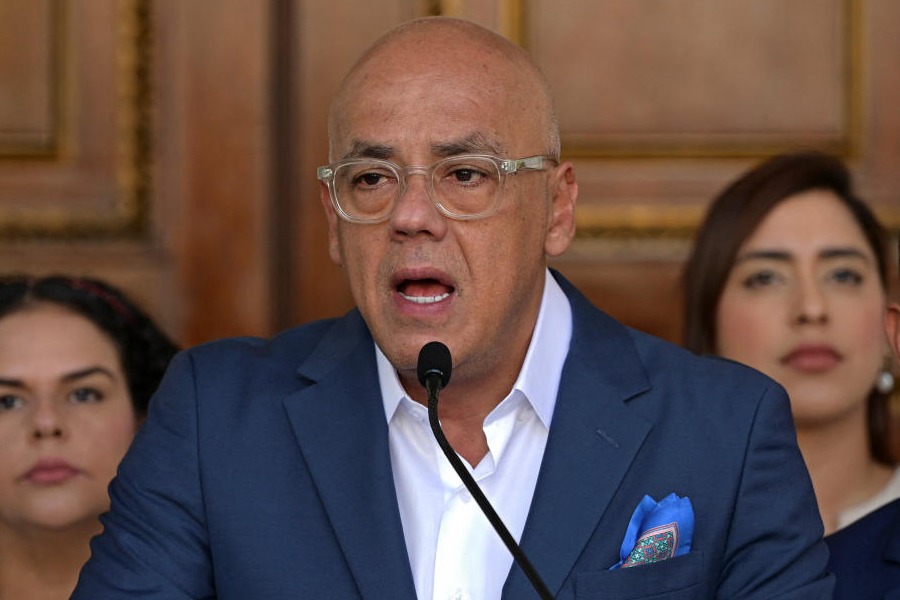 Venezuela's National Assembly President Jorge Rodriguez speaks to members of the media, to announce that a significant number of both foreign and Venezuelan prisoners will be freed in the coming hours, in Caracas, Venezuela, January 8, 2026.