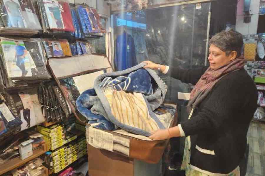 A luxury winter blanket being unpacked at CK Market. 