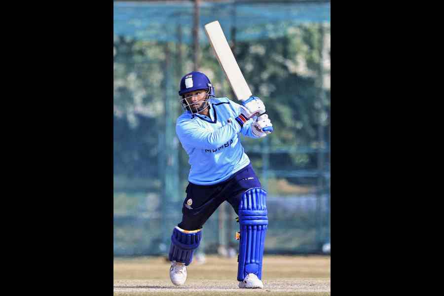 Mumbai’s Sarfaraz Khan en route to the fastest 50 by an Indian in List A cricket, with a 15-ball half-century against Punjab in Jaipur on Thursday.