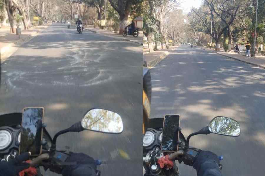 A relaid road on the IIT Kharagpur campus. A road on the IIT Kharagpur campus that has been repaired