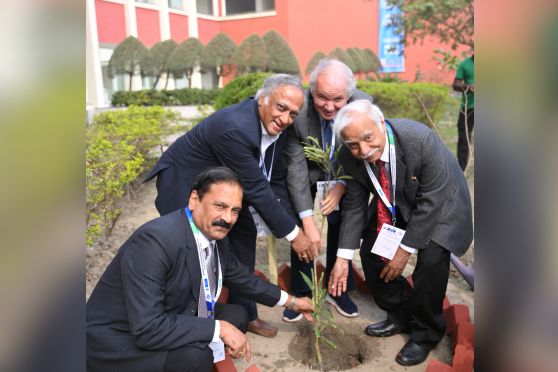 (From L to R) - Prof. K. Rangarajan - Chair, AIB SAC 2026 and Centre Head, IIFT Kolkata Campus, Prof. S. Raghunath - Chair, AIB-SAC Executive Board and Professor at IIM Bangalore, Prof. Shaker A. Zahra, Carlson School of  Management, University of Minnesota, USA, and Prof. Rakesh Mohan Joshi – Vice Chancellor, IIFT plant a sapling to mark this eventful gathering.