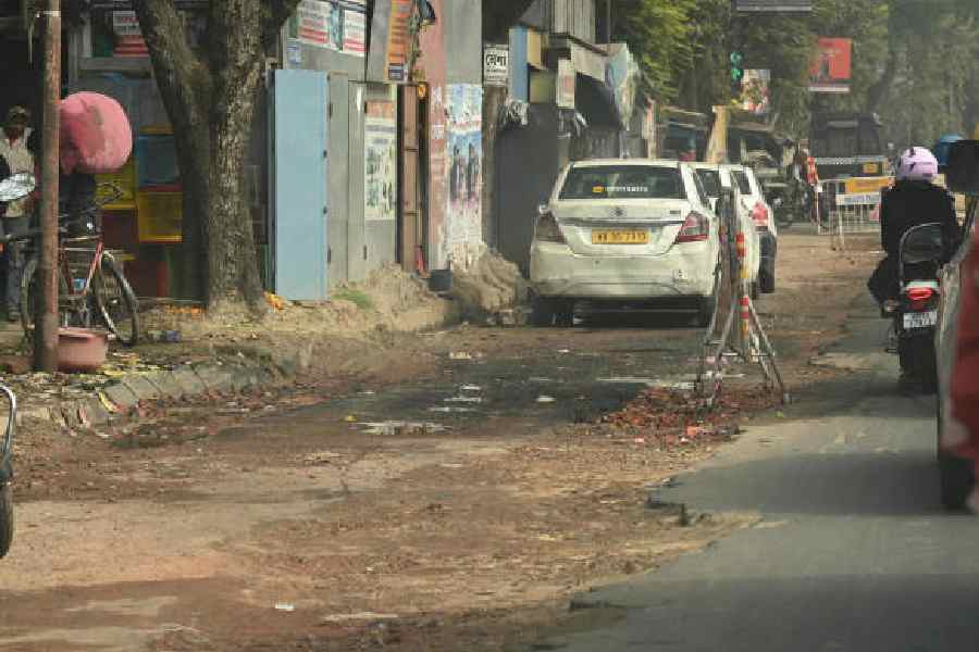 The poor state of Bosepukur Road in Kasba on Tuesday