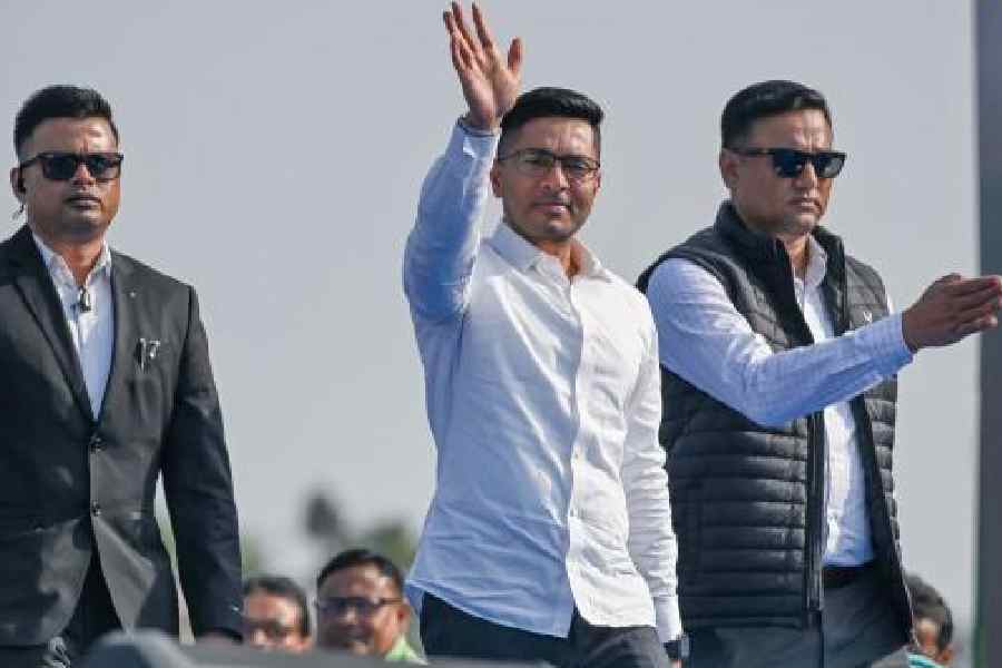 Abhishek Banerjee at the public meeting in Taherpur, Nadia, on Friday. Picture by Abhi Ghosh