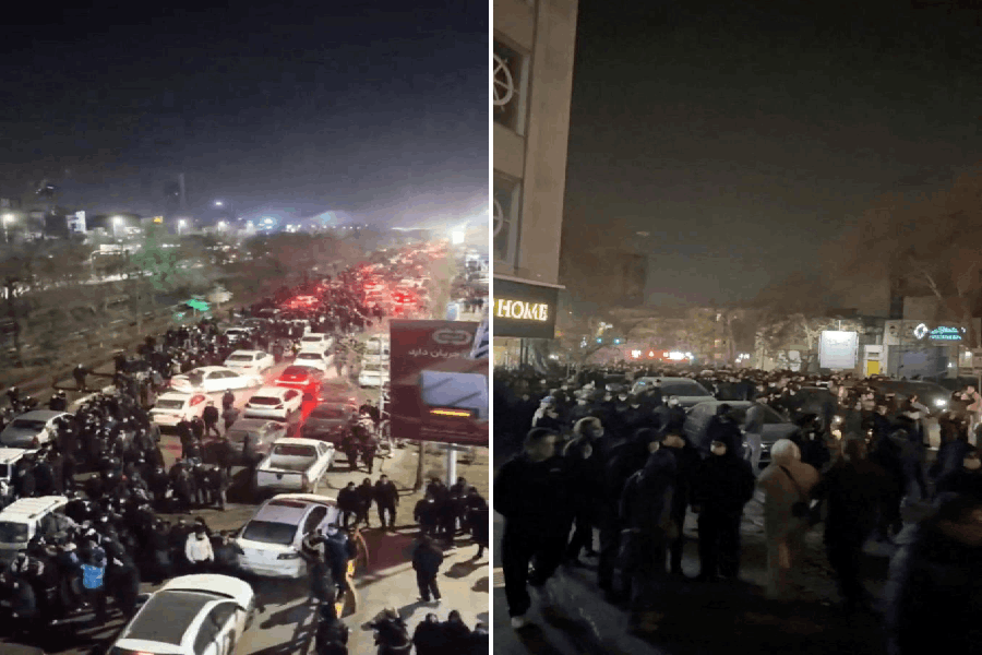 People gather on the streets amid anti-government unrest in Tehran, Iran.