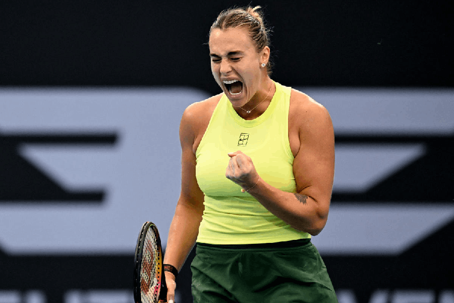 Belarus' Aryna Sabalenka reacts during her semi final match against Czech Republic's Karolina Muchova.