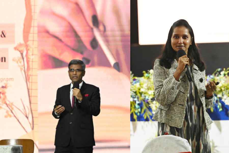 Psychiatrist Sanjay Garg and psychologist Srishti Saha at the mental health session at the Association of Anglo-Indian Schools conference earlier this week. Pictures by Bishwarup Dutta