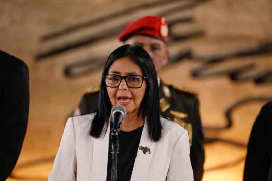 Delcy Rodriguez delivers a speech in Caracas on Thursday. 