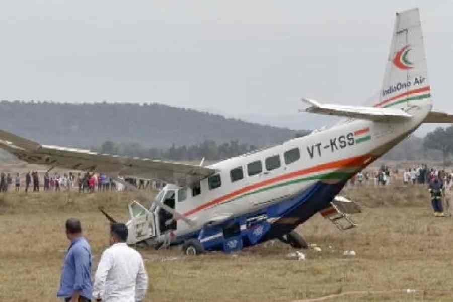 The aircraft after it crash-landed at Kansor in Odisha on Saturday.