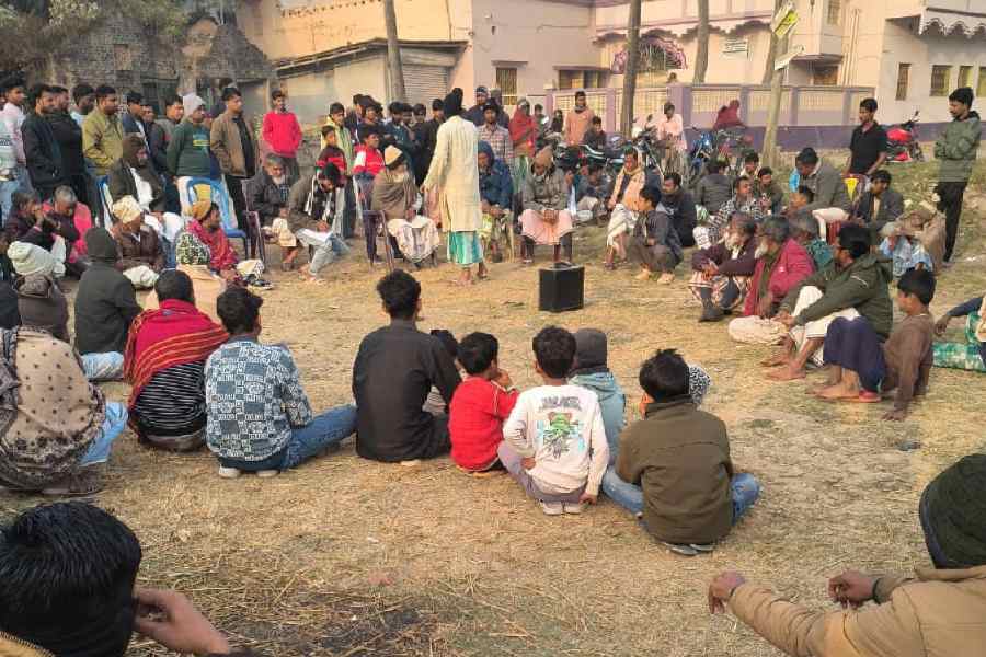 Residents hold a meeting to form an anti-narcotics team at Mojampur village under Kaliachak police station limits of Malda district last Thursday