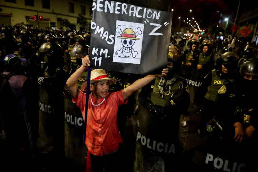 People take part in a demonstration organized by the youth collective “Generation Z” against the election of President Jeri and Congress, in Lima.