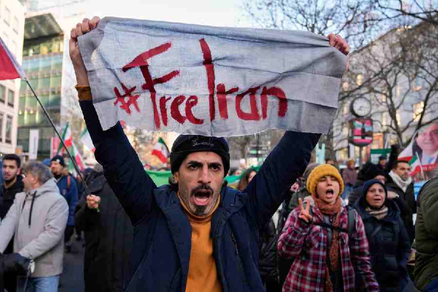Protesters participate in a demonstration in Berlin, Germany, in support of the nationwide mass protests in Iran against the government, Saturday, Jan. 10, 2026.