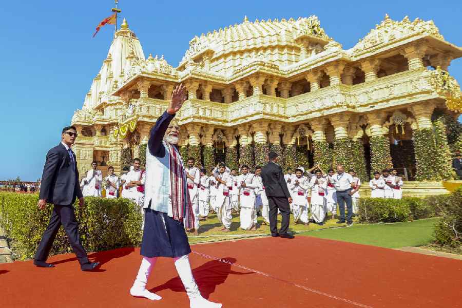 Narendra Modi at the Somnath temple on Sunday.