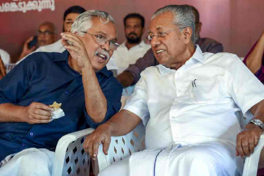 Pinarayi Vijayan at the protest on Monday. 